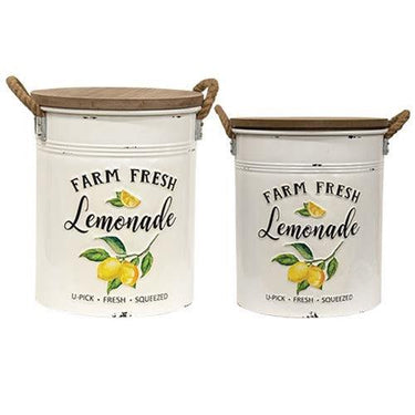 2/Set, Distressed Embossed Farm Fresh Lemonade Canisters - The Fox Decor